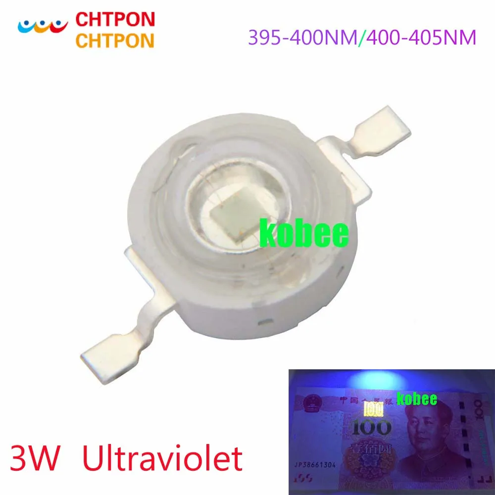 100GAB 3W LED High power LED UV Lampas Violeta 395-400nm 700mA 3.4-3.6 V 15-20LM 45mil Taivāna EPILEDS