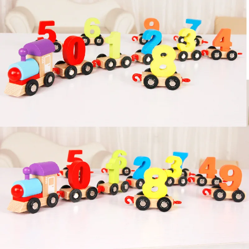 11 Gab./komplekts Bērniem, Mazbērniem Digitālo Mazo Koka Vilcienu 0-9 ciparu Skaitļi Dzelzceļa Modelis, Koka Kids Izglītojošās Rotaļlietas, Dāvanu