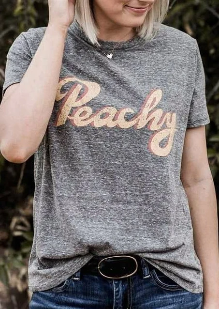 2019. gada Vasaras Sieviešu T-Krekls Persikam Vēstuli Izdrukāt, O-veida Kakla Īsām Piedurknēm T-Krekls Gadījuma Sieviete Tumši Pelēks t krekls, Dāmu Topi, t-veida