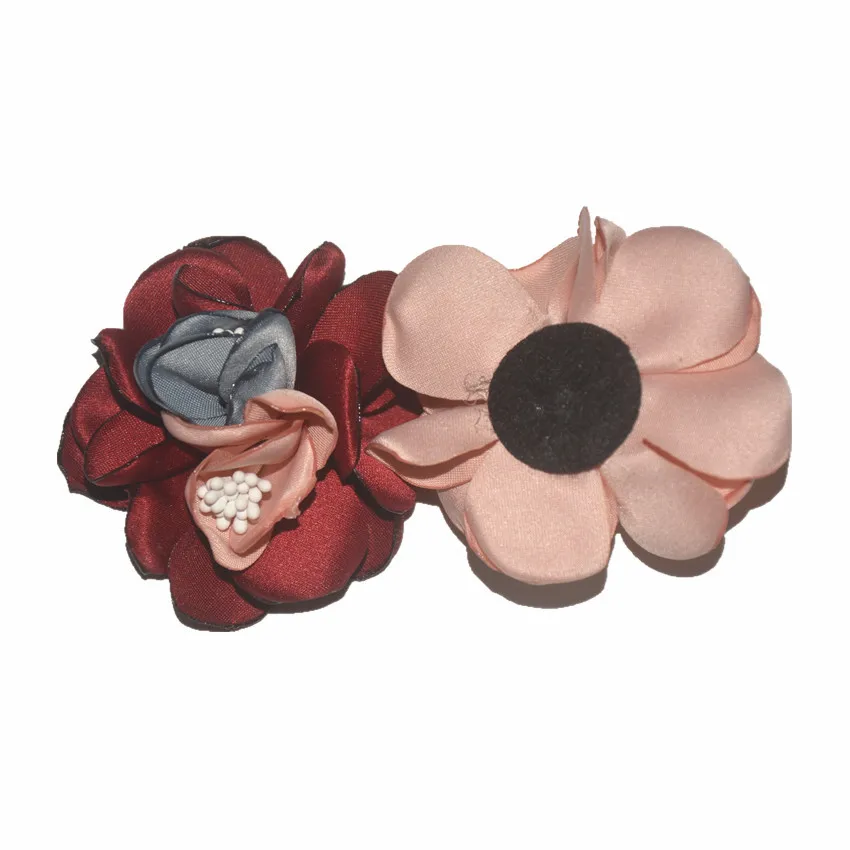 25 gab./daudz ,6cm parakstīti satīna ziedu kontrasta krāsu kodolu cepures ap galvu stiprināmas apģērbu aksesuāri, bērnu zieds