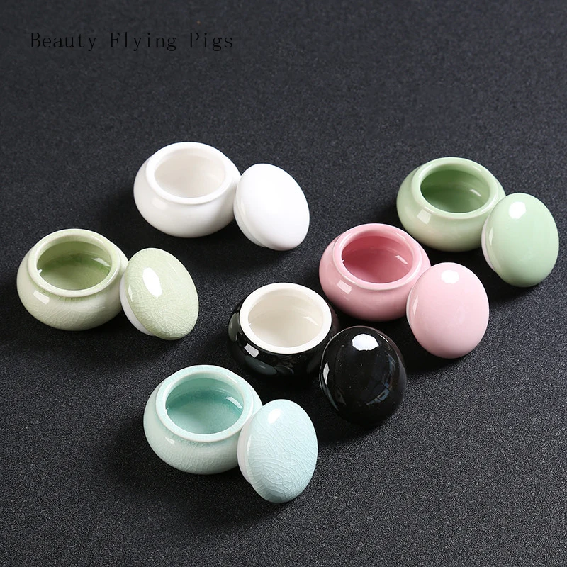 4gab/daudz keramikas mini tējas kannas aizvākotās kārbas tīkams pulveris keramikas tablešu kannas, pērļu pulveris portatīvo ceļojumu uzglabāšanas tvertnes