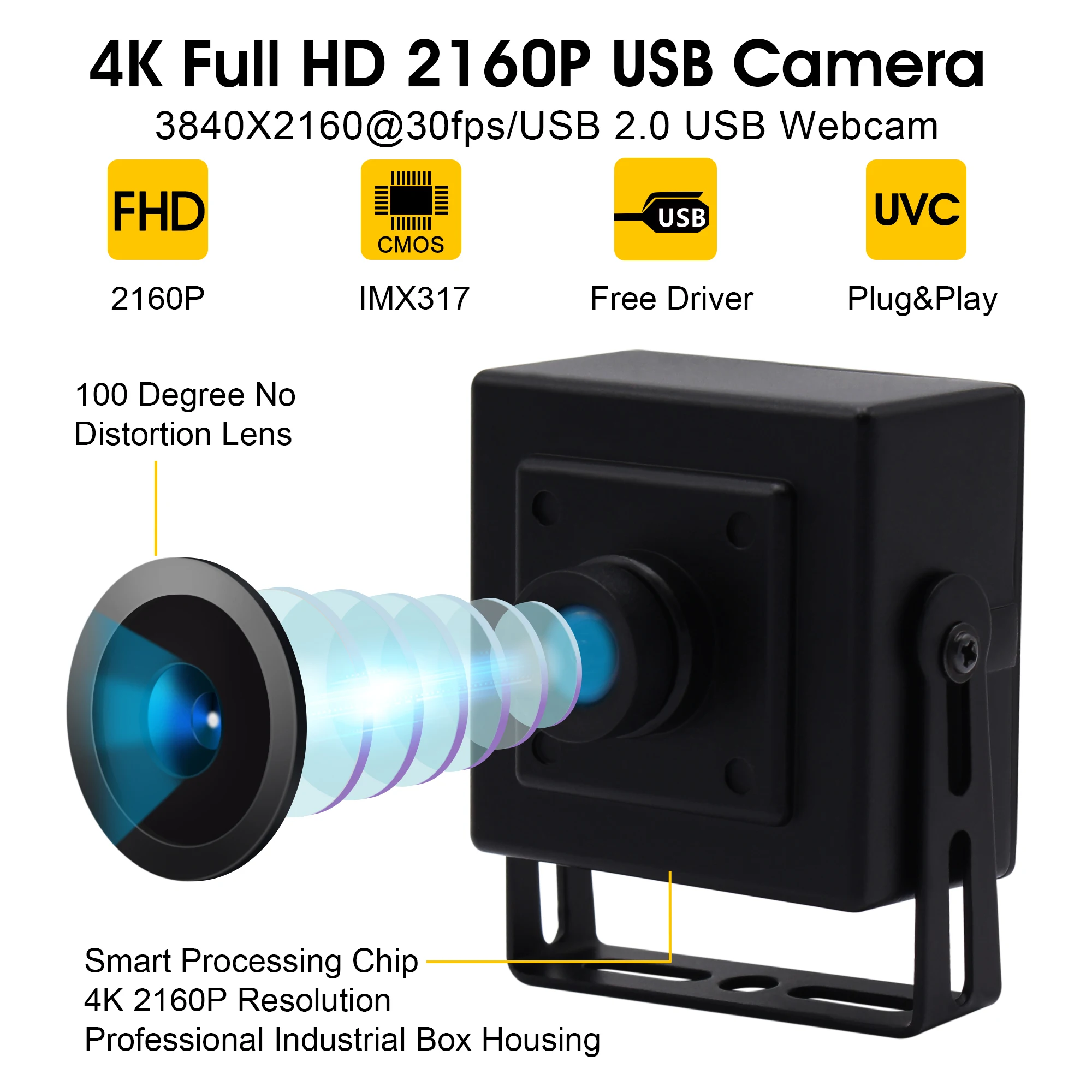 4K USB Webcam Platleņķa 110 grādu netiek traucēta ātrgaitas MJPEG 30fps Sony IMX415 Mašīnu Redzi USB Webcam Kameru, lai Skenētu