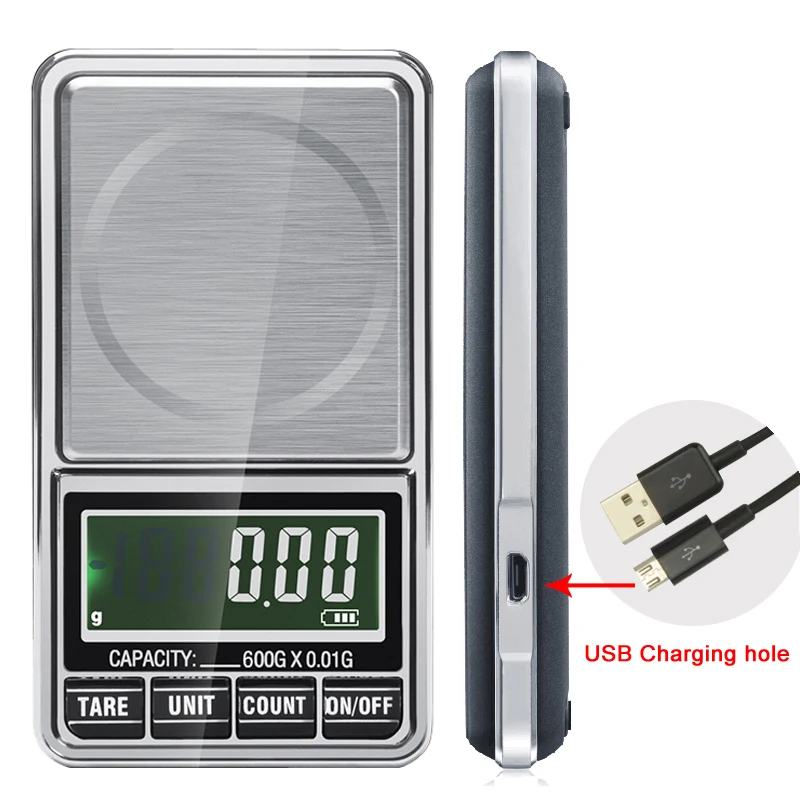 600 g x 0.01 g Elektronisko Rotaslietas Apjoma Digitālo Kabatas Svars Mini Precizitāti, Līdzsvaru USB Powered LCD Zelta Gramu Svaru Skalas