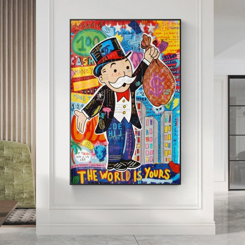 Alec Monopols Grafiti Mākslas Naudu Audekla Gleznas pie Sienas Plakāti un Izdrukas Pasaule Ir Jūsu Modern Home Decoration