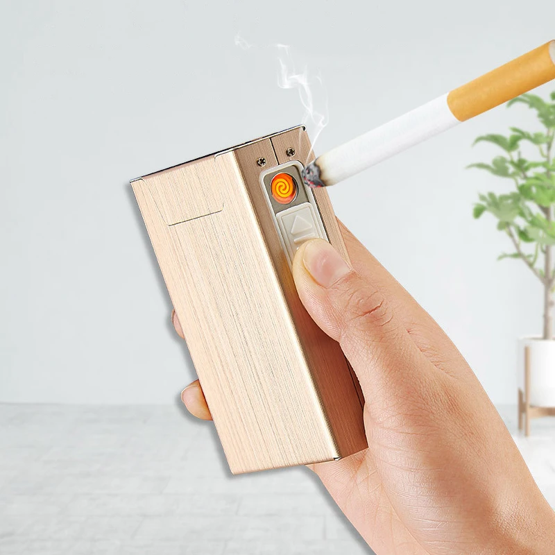 Alumīnija Sakausējuma Cigarešu etvija Kastes Turētājs ar USB Lādējamu Portatīvo Pretvēja Šķiltavas 2 In 1 Elektroniskās Smēķēšanas Piederumi
