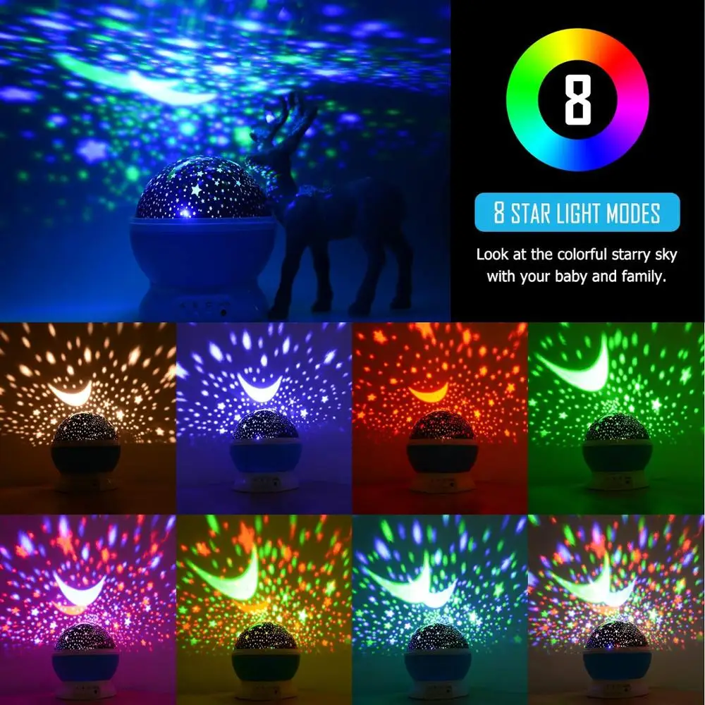 Bērnu USB Nakts Apgaismojums, Mēness, Zvaigžņu Projektors 360 Grādu Rotācijas 8 Krāsu Gaismas Romantiska Lampas Dāvanas Sievietēm, Bērniem, Bērnu Dzimšanas dienas