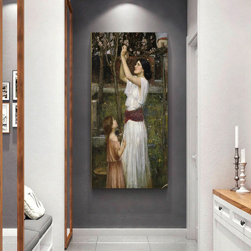 Citon William Waterhouse《Vākšana mandeļu ziediem》Audekls, eļļas glezna Pasaulē Slavenā Mākslas darba Attēls, Sienas Dekori Mājas Apdare