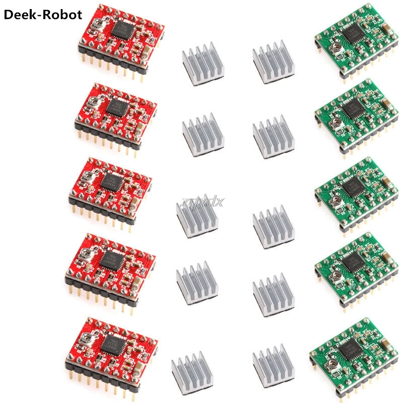 Deek-Robots 5gab A4988 StepStick Stepper Vadītāja+Heatsink Par Pololu 3D Printeri Sarkans / Zaļš Whosale&Dropship