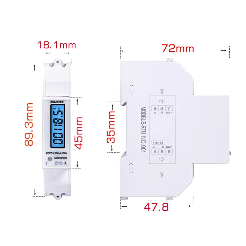 DIN Sliedes vienfāzes elektrības skaitītājs AC 220V mikro LCD multi-function Ciparu Voltmetrs Ammeter Wattmeter MODBUS komunikācijas