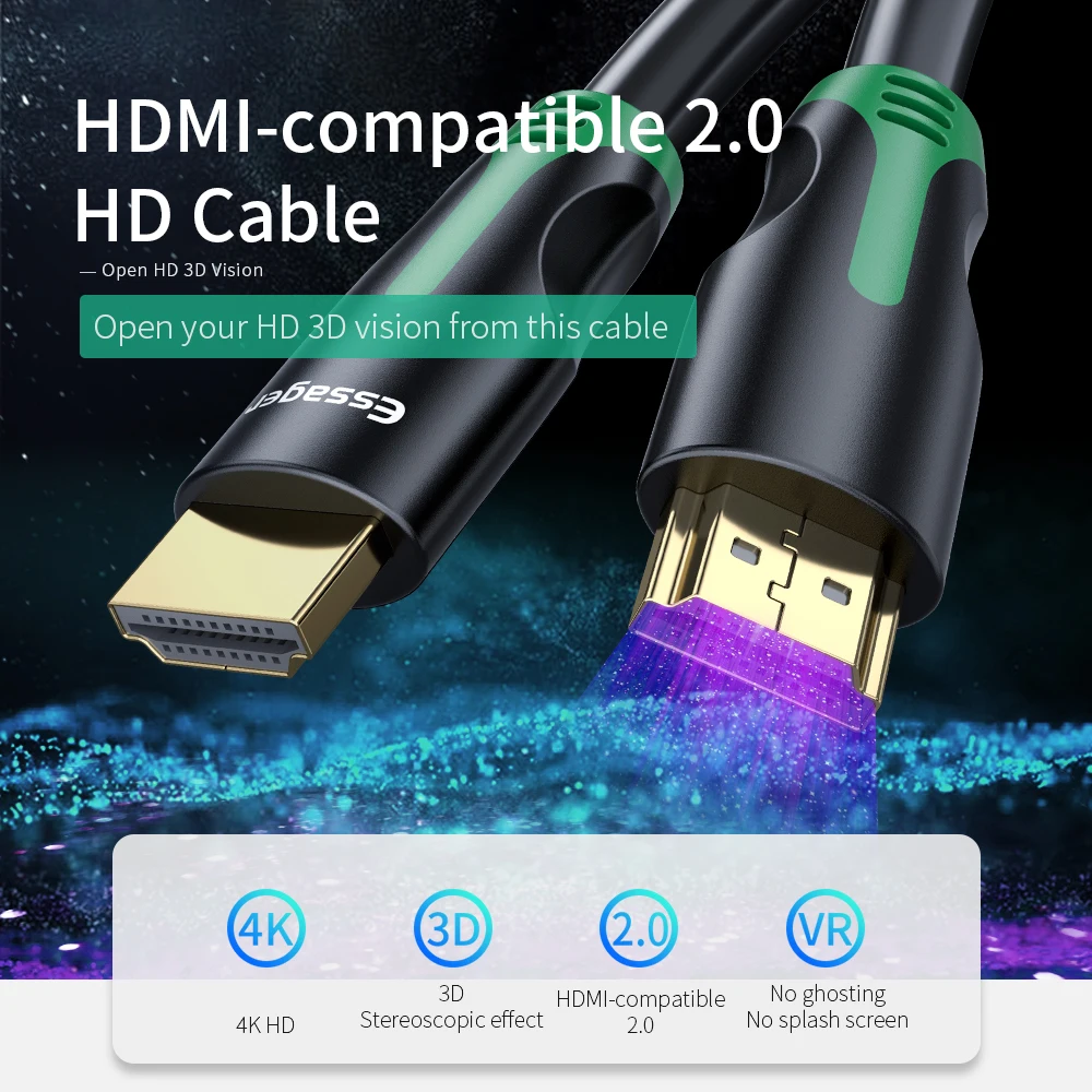 Essager HDMI-savietojams 2.0 Extender Cable HDMI-saderīgam Vīrietis, lai Vīrietis Par PS4 Apple TV 4K 60Hz Video Splitter Audio Adapteri
