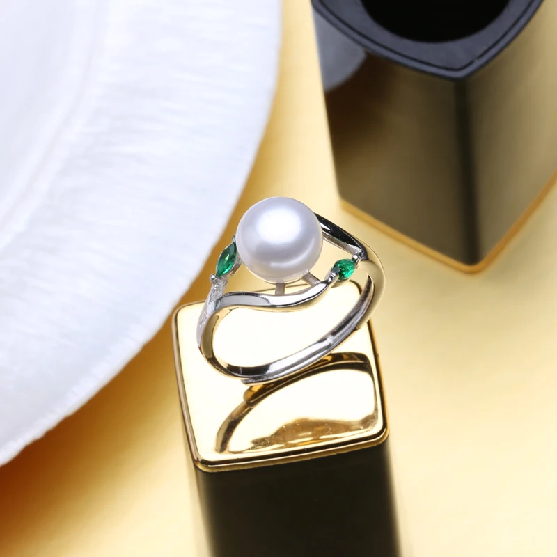FENASY saldūdens pērļu gudrs gredzens 925 Sterling Sudraba Gredzens kultivētas Īsta Pērle Gredzeni Sievietēm, Kāzu 2018 jaunu Smaragds Gredzenu