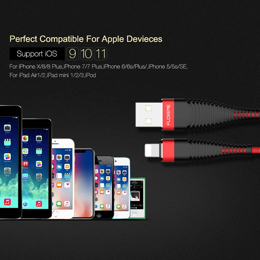FLOVEME USB Kabelis Priekš iPhone 11 Pro Max XR XS X 8 7 6 6s Plus 5 5s iPad Ātrās Uzlādes Kabelis Datu strāvas Vads Mobilā Telefona Kabeļi