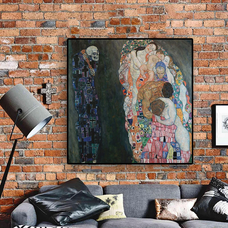 Gustava Klimta Nāves un Dzīvības Vairošanos, Eļļas Glezna uz Audekla Skandināvijas Mākslas Plakāti un Izdrukas Sienas Attēlu Dzīvojamā Istaba
