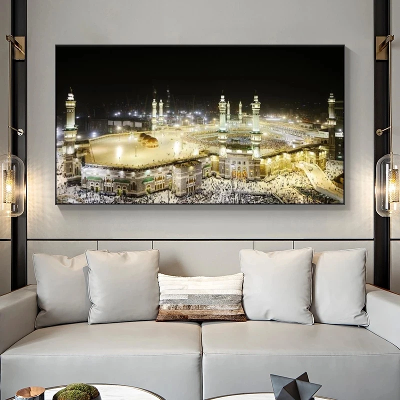 Islāma Sienas, Mākslas Plakāti Meku Mošeja Pilsētas Nakts Apskatītu Audekla, Gleznas Pie Sienas, Mākslas Musulmaņu Dekoratīvu Attēlu Mājas Apdare
