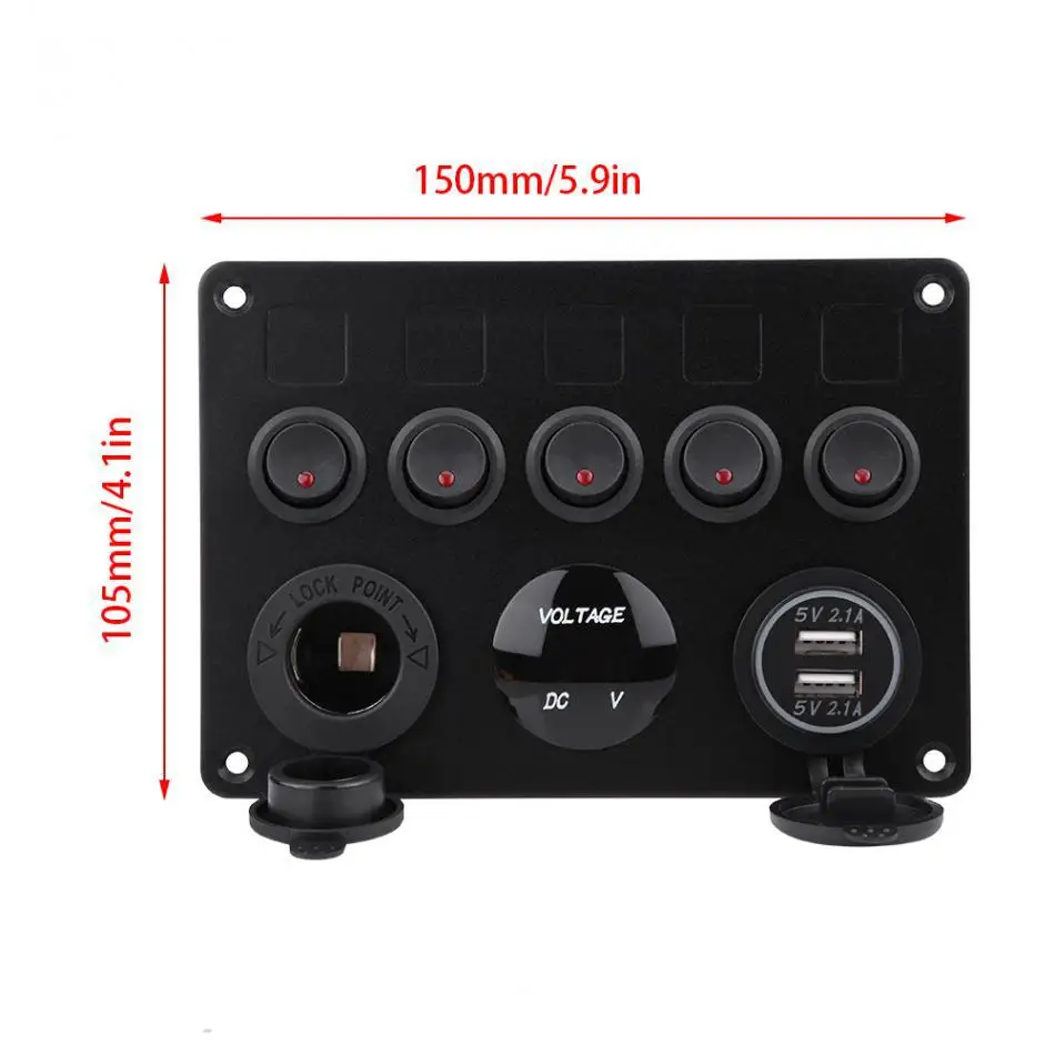 Jauns 5 Banda Jūras Switch Panel ON-OFF Šūpuļzirgs LED Spriegums Displejs+5V 3.1 USB Lādētājs+piepīpētāja Kravas automašīnu, Laivu, Auto Universal