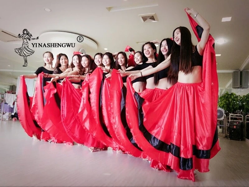 Jaunā Stila spāņu vēršu cīņās Vēdera Deju Svārki Ilgi Flamenko Svārki, Sarkans un melns Flamenko Performance Kleitas Sieviete Dejotājs