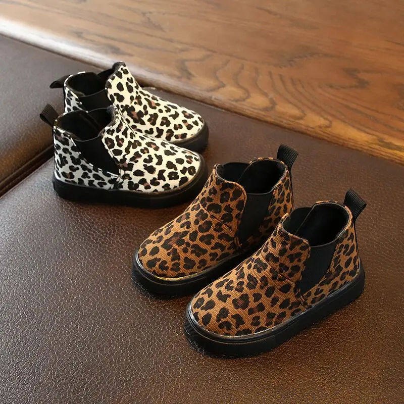 Kids zābaki toddler meitene gadījuma sporta apavi, Rudens ziemas zēns bērnu Martin Zābaki potītes Leopard-print) 1 2 3 4 5 6 gadus