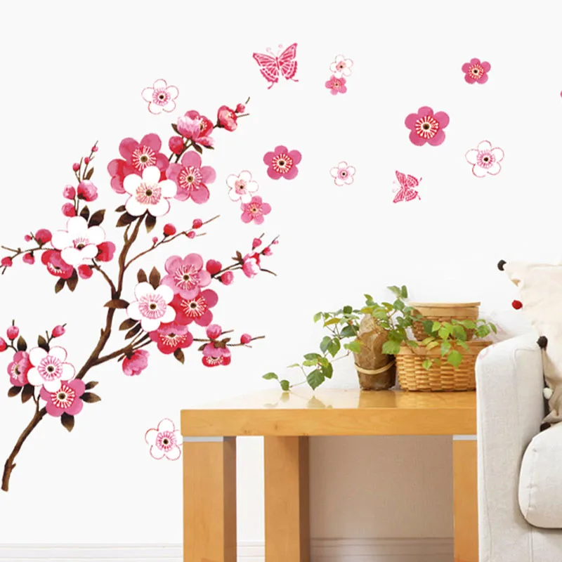 Klasiskā Peach Blossom Sakura Sienas Uzlīmes Ūdensizturīgs Ateja Decal Mājas Dekors Dzīvojamā Istaba TV Fona Pārsūtīt Tapetes