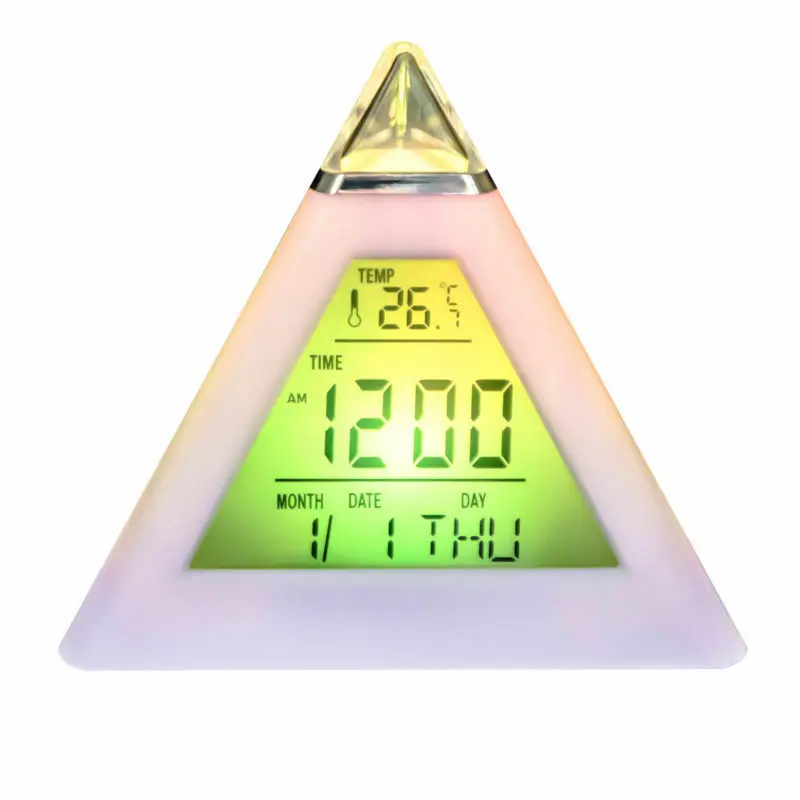 Krāsaina Piramīda LCD Modinātājs, Nakts Gaisma Termometrs Digital Sienas Pulkstenis 7 Krāsu Maināms Led Pulkstenis Mājas Dekori Aksesuāri