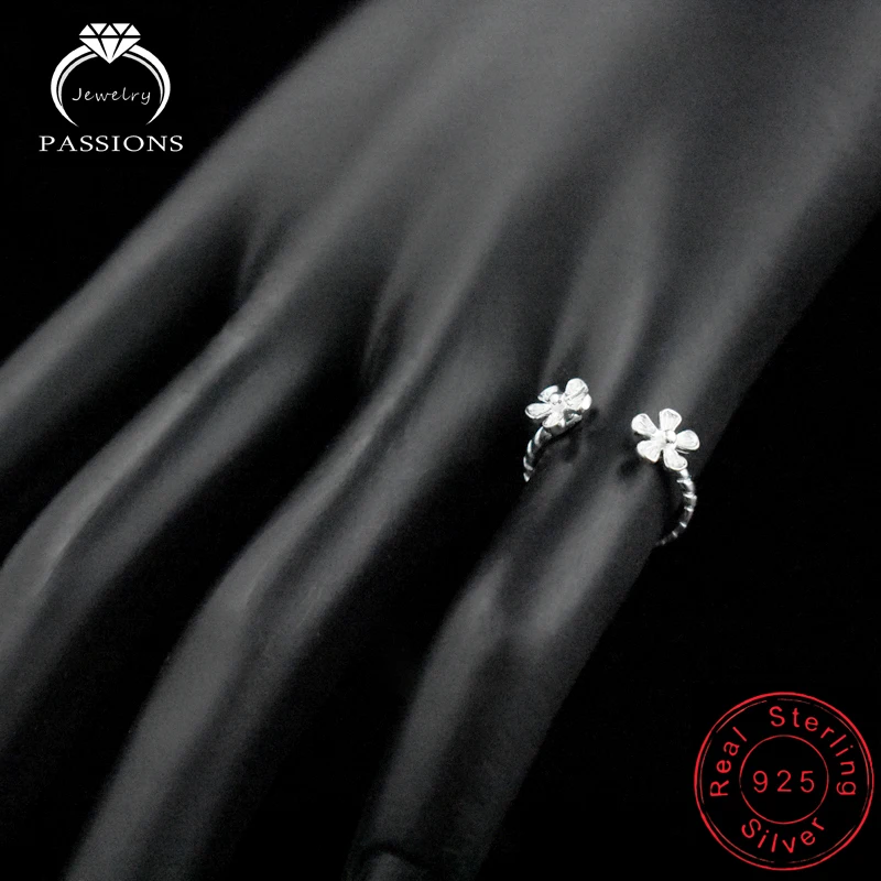 LYNNE Rotaslietas Modes 925 Sterling Sudraba Vērpjot Ziedlapiņu Gredzeni Dubultu Ziedu Ķīli Atvērt Resizable Pirksta Gredzenu Sievietēm ar Izsmalcinātu Dāvanu