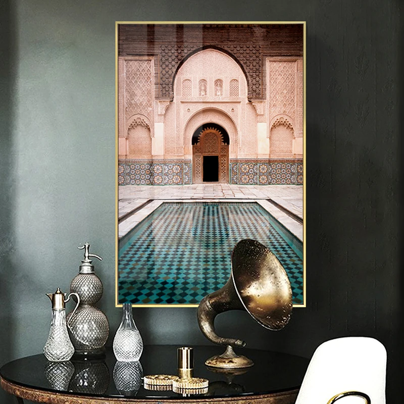 Maroka Durvju Dekorācijas Reliģijas Ziemeļvalstu Plakātu Sienas Mākslas Audekls Gleznošanai Kasablanka Pils Sienas, Attēlus Dzīvojamā Istaba Bez Rāmīša