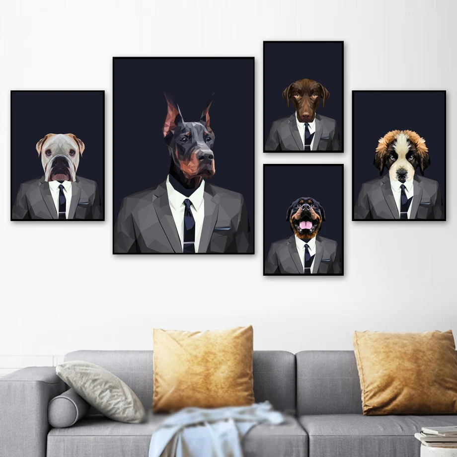 Modes Mopsis Suns, Buldogs Sienas Mākslas Audekls Gleznošanai Ziemeļvalstu Plakāti Un Drukas Dzīvnieku Sienas, Attēlus Dzīvojamā Istaba Mūsdienu Mājas Dekoru