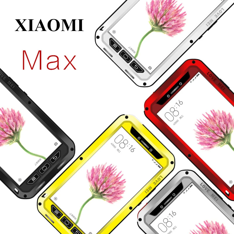 MĪLESTĪBA MEI Metāla Gadījumā Xiaomi Mi Max Segums Spēcīgs Alumīnija Bruņas Ūdensizturīgs Triecienizturīgs Gadījumā Xiaomi Mi Max + Gorilla Glass