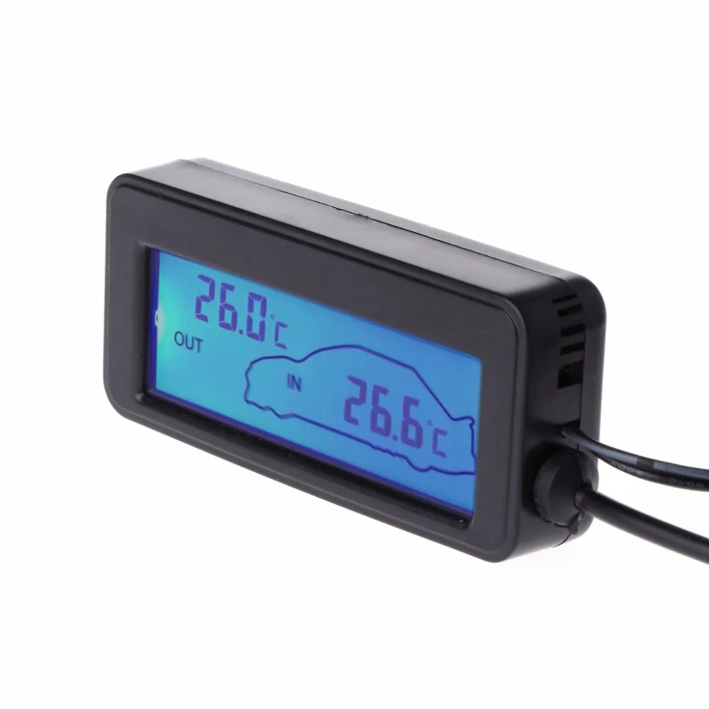 OOTDTY Mini Zils LCD Ciparu Auto LCD Displejs Iekštelpu Āra Termometrs 12V Transportlīdzekļiem, 1.5 m Kabeli Sensors