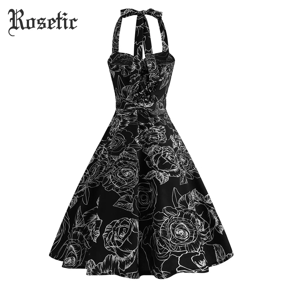 Rosetic Sieviete Gothic Gadījuma-Line Vasaras Kleita Bez Piedurknēm Sexy Pavada Ziedu Drukāt Rāvējslēdzēju Meitene Beach Ceļojumu Goth Vintage Kleita
