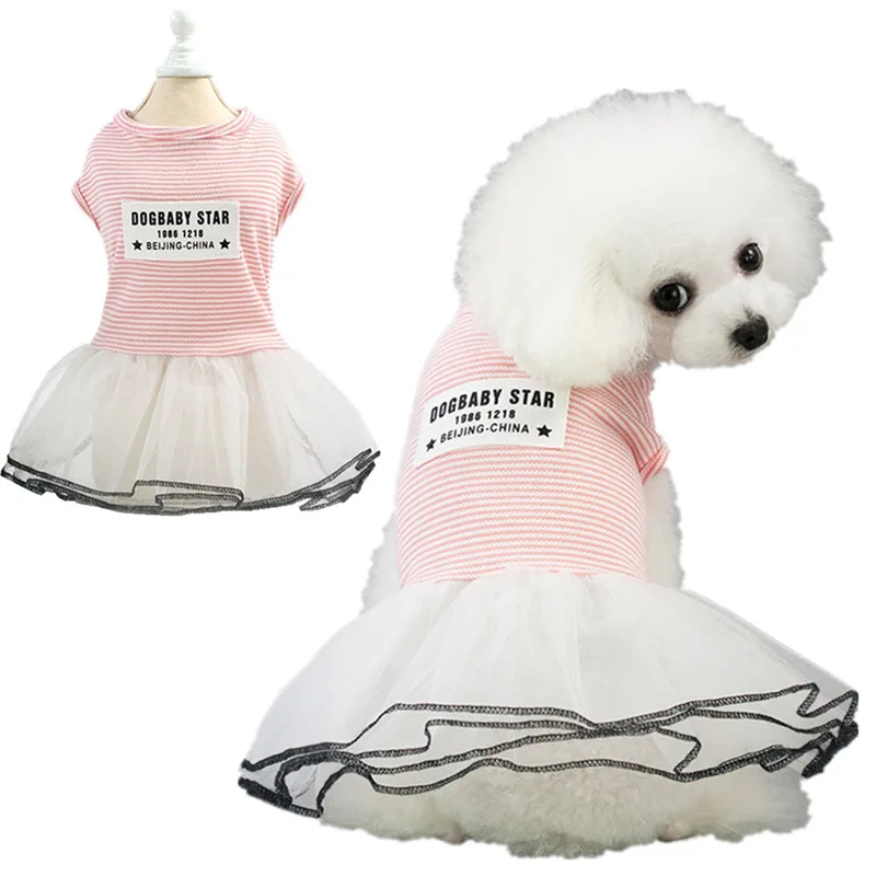 Suņu Apģērbu Pet Kleita Pet Apģērbu Pet Piegādēm Svītrainām Pet Drēbes Princess Pelēka Rozā Vienkāršu Stila Suns Kleita