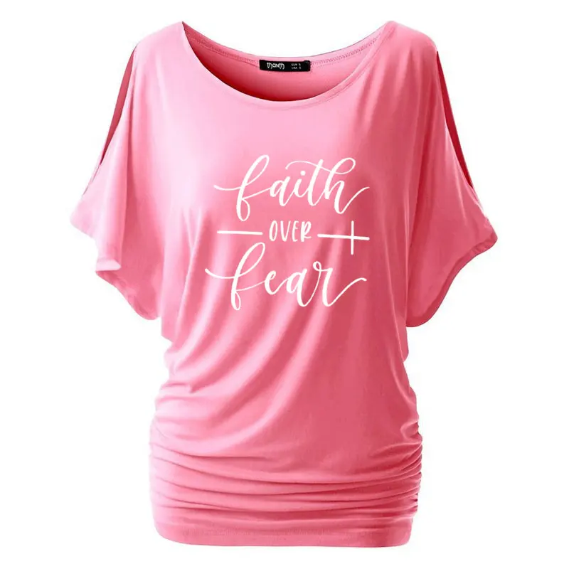 Ticība Vairāk nekā Bailes T-krekls Sievietēm Bat piedurknēm Modes Iedvesmoti Reliģiskās Kristiešu Baznīca Topi, t-veida
