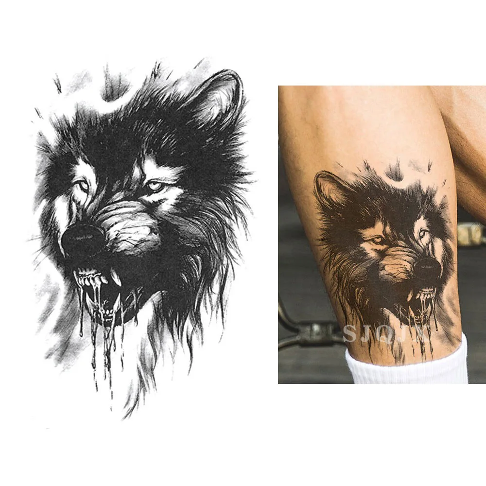 Tinte Tattoo dzīvnieku Black pagaidu tetovējumu uzlīmes Vilks tīģeris, zirgs Ūdensizturīgs viltus tetovējums Zvērs Body art tetovējumu uzlīmes