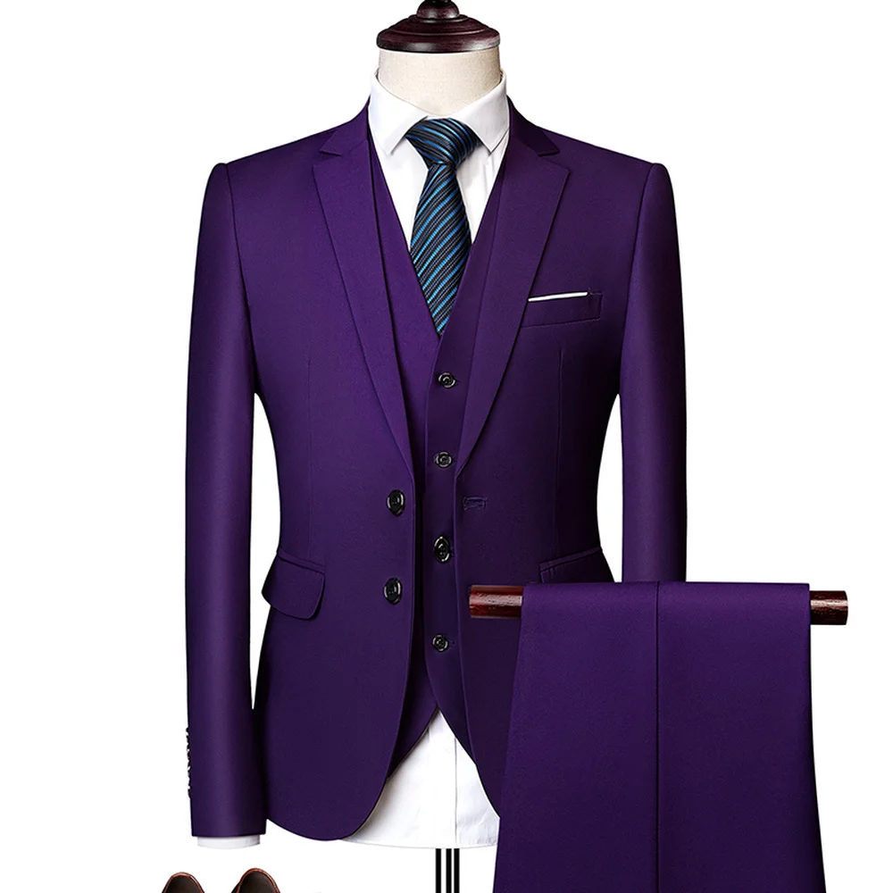 Tīru Krāsu Vīriešiem Oficiālo Tērpi Modes Biznesa Gadījuma Banketa Vīriešu Uzvalka Žakete +Veste + Bikses Izmērs 6XL 2/3 Gabals, Kāzu Uzvalki