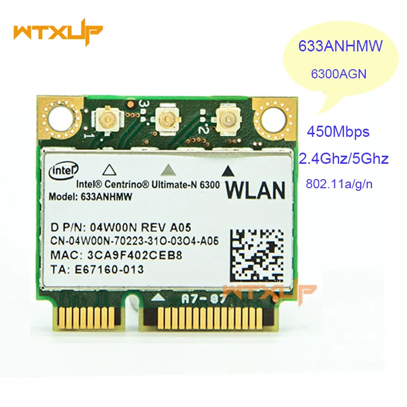 Ultimate-N 6300 633ANHMW Dual Band 450Mbps Pusi Mini PCI-E wifi Adapteri Bezvadu Wlan Karte Intel 6300AGN par Acer/Asus/Dell