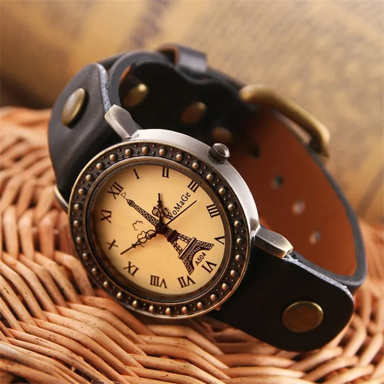 Vintage stila Sporta rokas pulkstenis augstas kvalitātes ādas siksniņa Retro pulksteņi sievietes ikdienas kleita orologio Eifeļa Tornis, retro skatīties