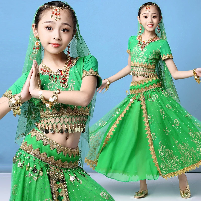 Vēdera Deju Tērpu komplekts Bērniem Vēdera Deju Svārki Meitenēm, Bollywood Dejas Kleita Posmā Konkurenci Indijas Deju Apģērbu