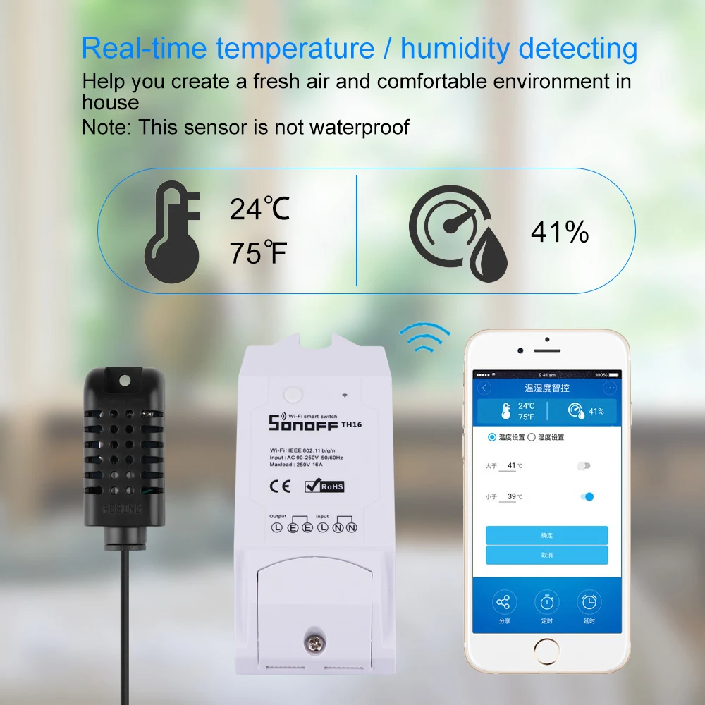 WI-FI Slēdzi Automatizācijas Modulis Temperatūras un Mitruma Uzraudzība Smart Home Bezvadu Tālvadības 15A AC 90-250V