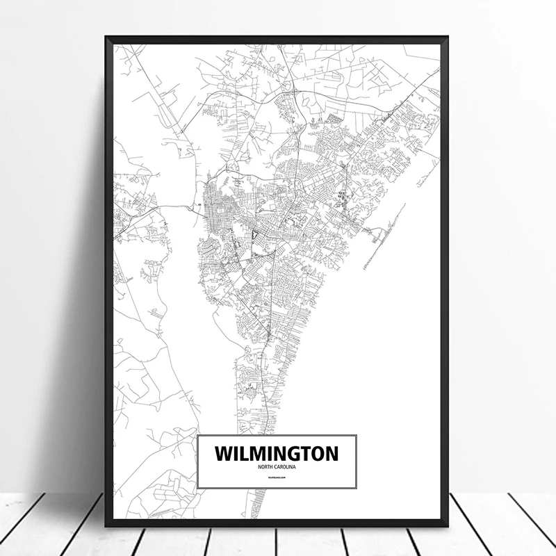 Wilmington, North Carolina, Amerikas Savienotās Valstis Melna Balta Pasūtījuma Pasaules Pilsētas Karte, Plakātu, Audekls Drukāt Ziemeļvalstīm Sienas Mākslas Mājas Dekoru
