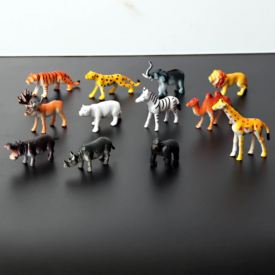 Žirafe Tīģeris, Lauva, Zilonis, Zebra mazas plastmasas Imitācijas Meža dzīvnieku modeļu lelle pvc rīcības attēls Agrīnās izglītības rotaļlietas 12PCS