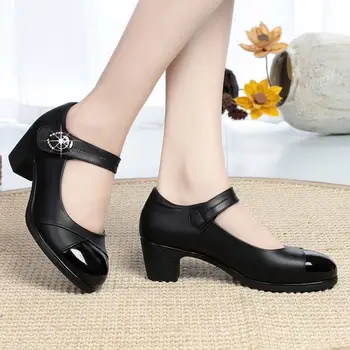 Cresfimix sapatos azuis sieviešu klasiskais melns (classic black pu ādas biroja siksnu sprādzes kvadrātveida papēdi sūkņi dāma modes komforta apavi a6446c