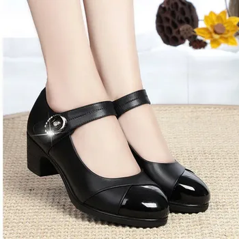 Cresfimix sapatos azuis sieviešu klasiskais melns (classic black pu ādas biroja siksnu sprādzes kvadrātveida papēdi sūkņi dāma modes komforta apavi a6446c