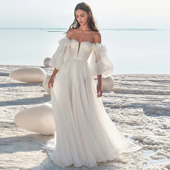 Verngo Beach Kāzu Kleitu Boho Elegants Ar Garām Piedurknēm Kāzu Kleitas Backless Šifona Līgavas Kleitu, Tērpu De Mariee