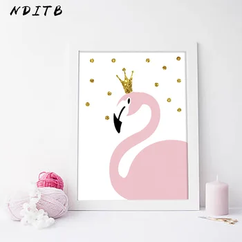 NDITB Karikatūra Flamingo Dimanta Plakātu Bērnudārza Sienas Mākslas Audekls Drukāt Krāsošana Ziemeļvalstu Apdare Sienas Attēlu Meiteņu Guļamistaba