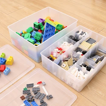 Radošo Bērnu Lego Rotaļlietas, Plastmasas Celtniecības Bloku Daļās Ar Starpsienu caurspīdīgas Plastmasas Uzglabāšanas Kastes