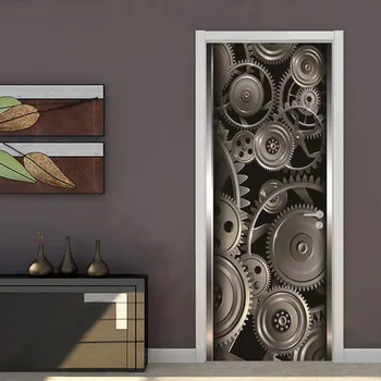 Mūsdienu Radošā Durvju Uzlīmes 3D Stereo Metāla Tekstūru Rīku Tapetes Dzīvojamā Istabā, Mājas Dekoru, Sienas Uzlīmes PVC Ūdensnecaurlaidīga Uzlīmes