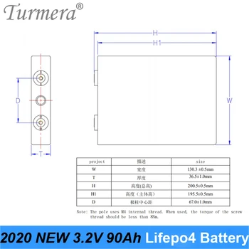 Turmera 8Pieces 3.2 V 90Ah Lifepo4 Baterijas Litija Dzelzs Fosfāta Akumulatoru Saules Enerģijas Sistēmu un Nepārtrauktas Barošanas