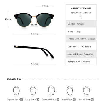 MERRYS DIZAINA Vīrieši Sievietes Classic Retro Kniežu Polarizētās Saulesbrilles, Unisex Brilles Modes Vīriešu Brilles UV400 Aizsardzība S8054N