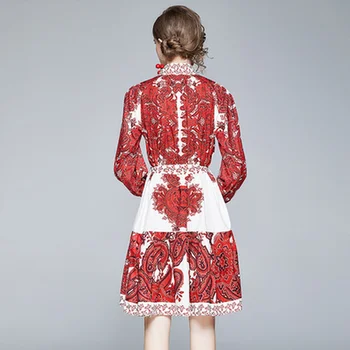 Brīvs Dizaina Skrejceļa Kleita Rudens Sieviešu garām piedurknēm Plus Lieluma Sarkani Vintage Print Kleitas Vērtnes Apdare Ceļa Garums Kleita