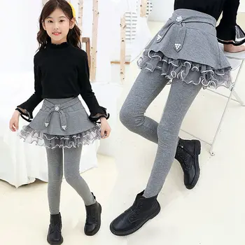 Meiteņu legingiem rudens un ziemas drēbes bērniem ārējā valkāt bikses fake2-gabals plus samta polsterēta svārki, bikses meitenei bikses