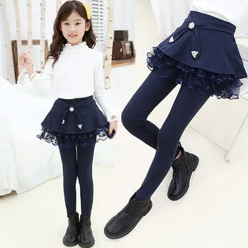 Meiteņu legingiem rudens un ziemas drēbes bērniem ārējā valkāt bikses fake2-gabals plus samta polsterēta svārki, bikses meitenei bikses